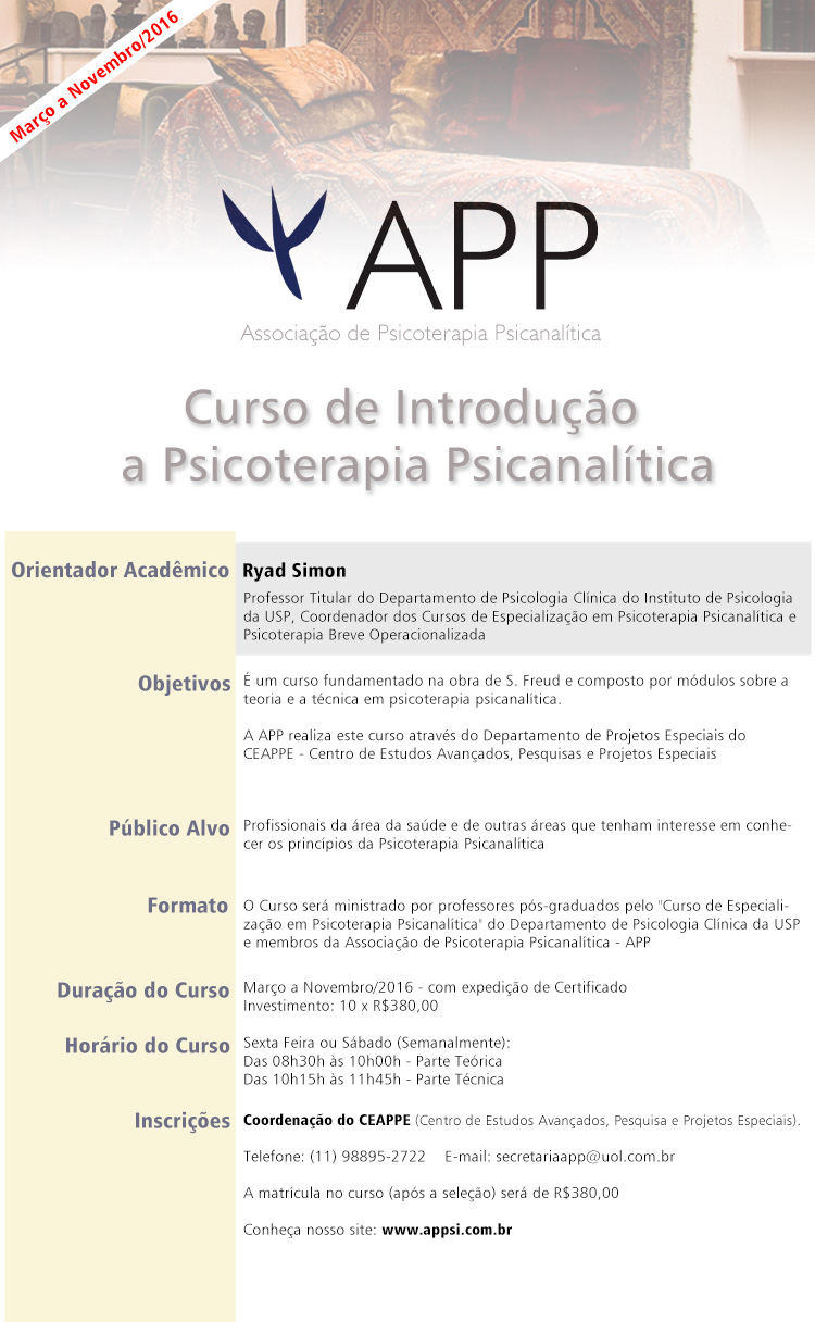 Curso de Introdução a Psicoterapia Psicanalítica