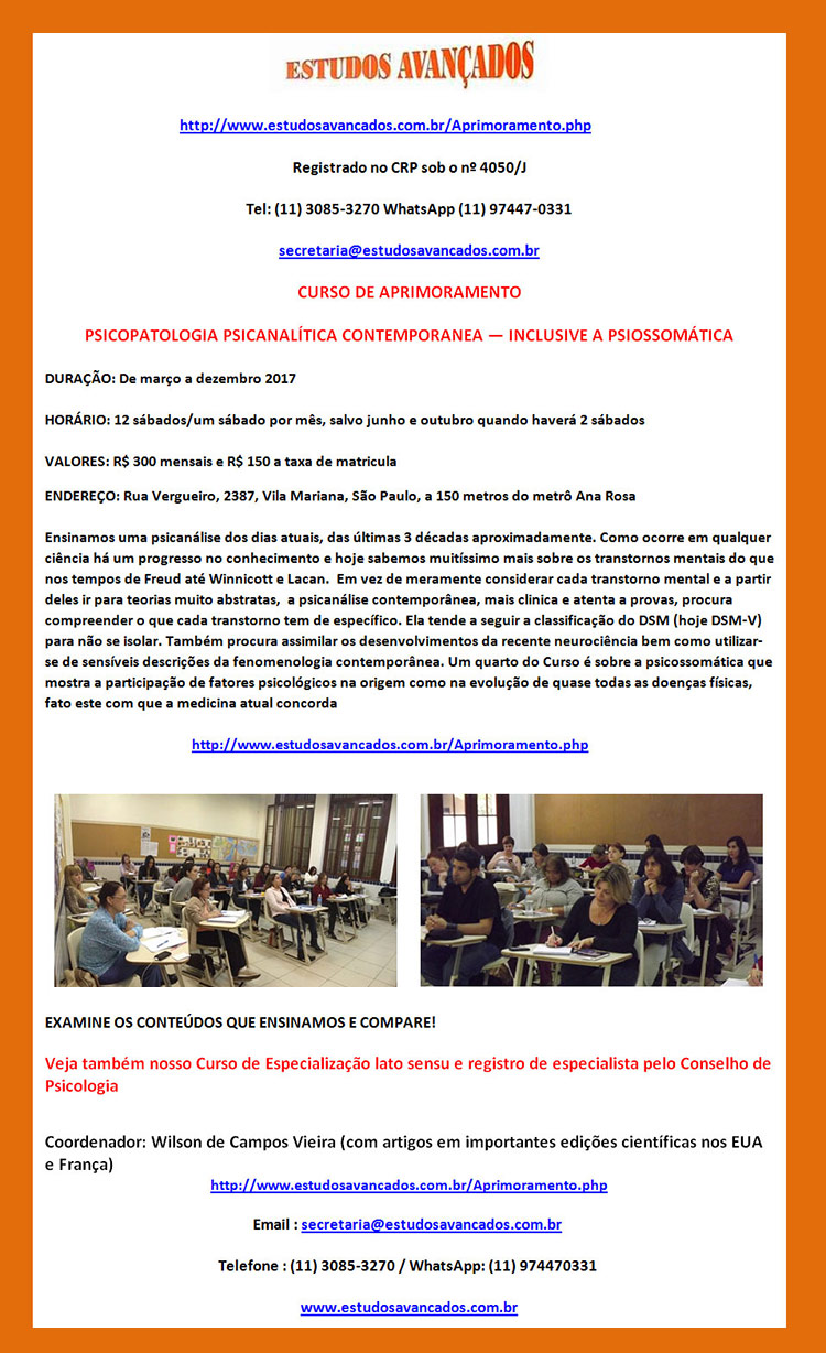 Curso de Aprimoramento - Psicopatologia Psicanalítica Contemporânea