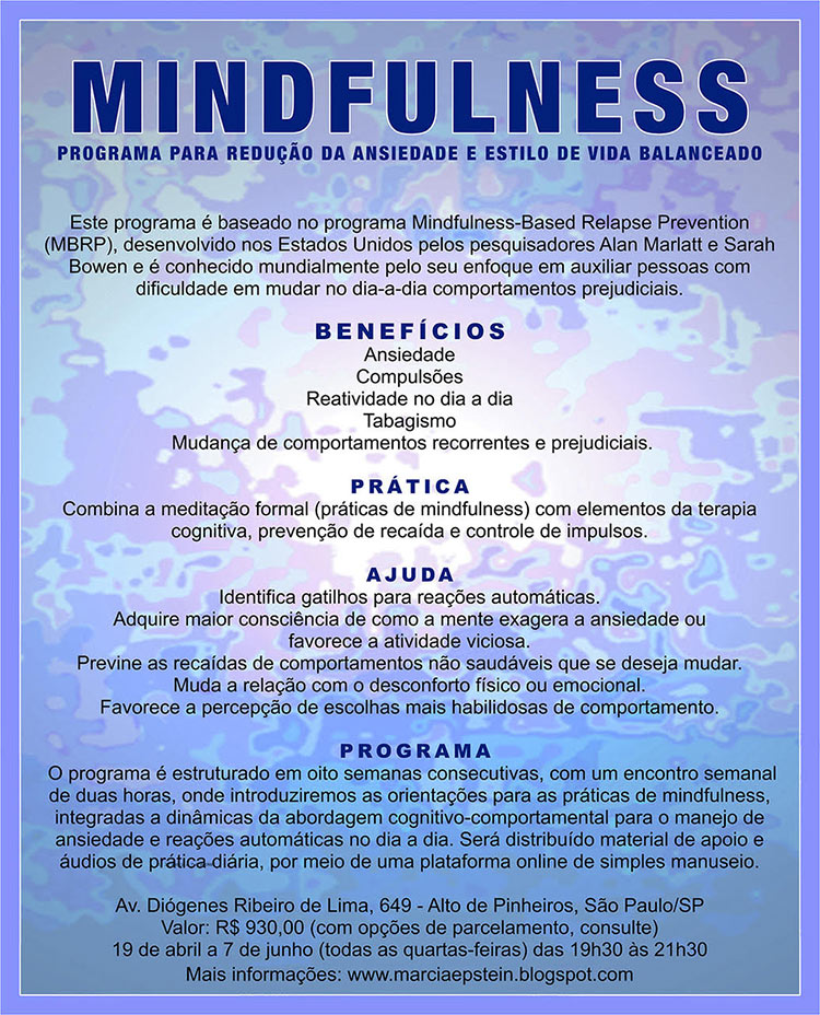 MINDFULNESS - Programa para redução da ansiedade e estilo de vida balanceado.