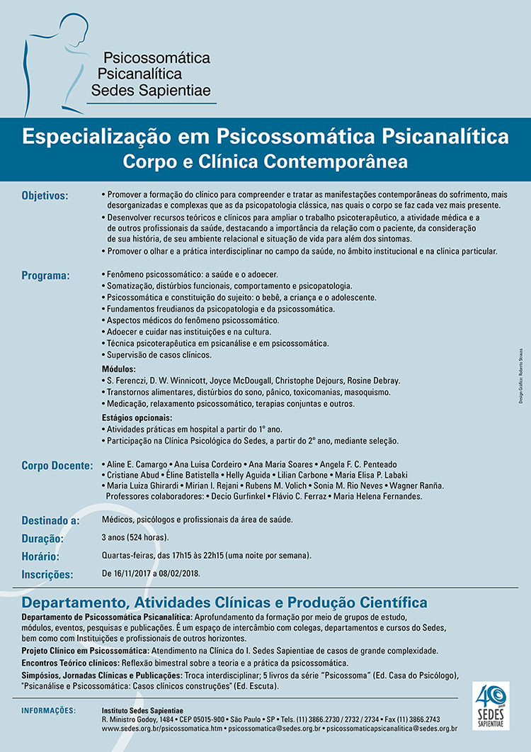 Corpo e Clínica Contemporânea - Especialização em Psicossomática Psicanalítica 2018