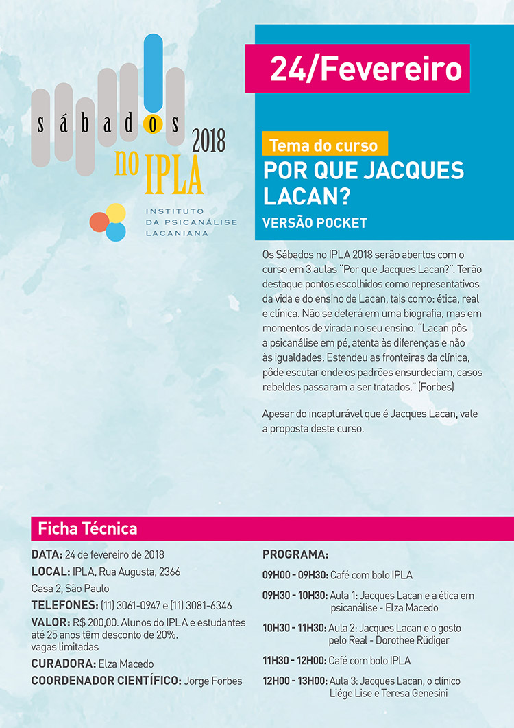 Por que Jacques Lacan? – Sábados no IPLA 24 fevereiro